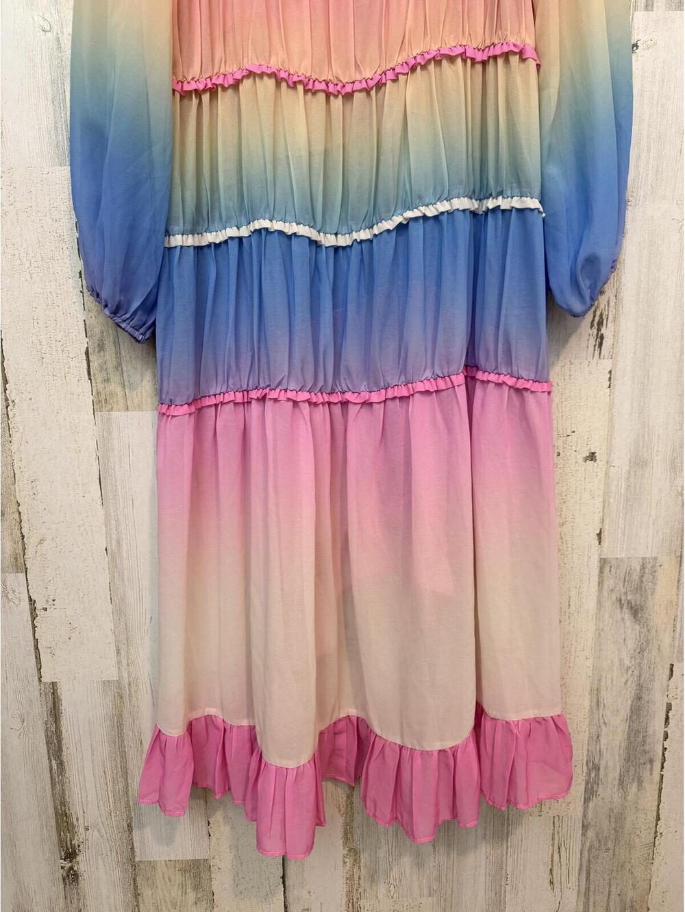 SOLD Women's Size XL Ombre Rainbow Tiered Ruffle Maxi Dress - Picture 3 of 15